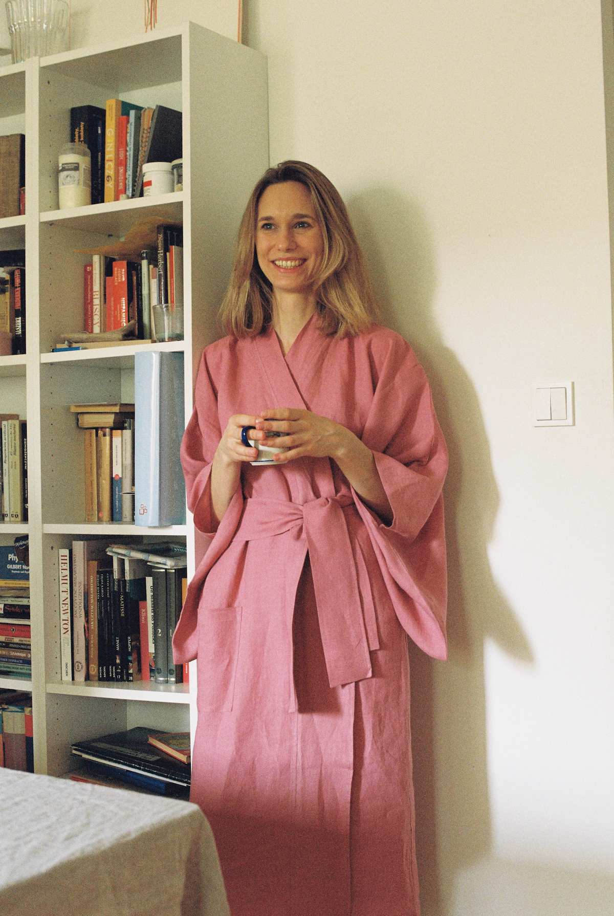 Lniane kimono w kolorze różowym