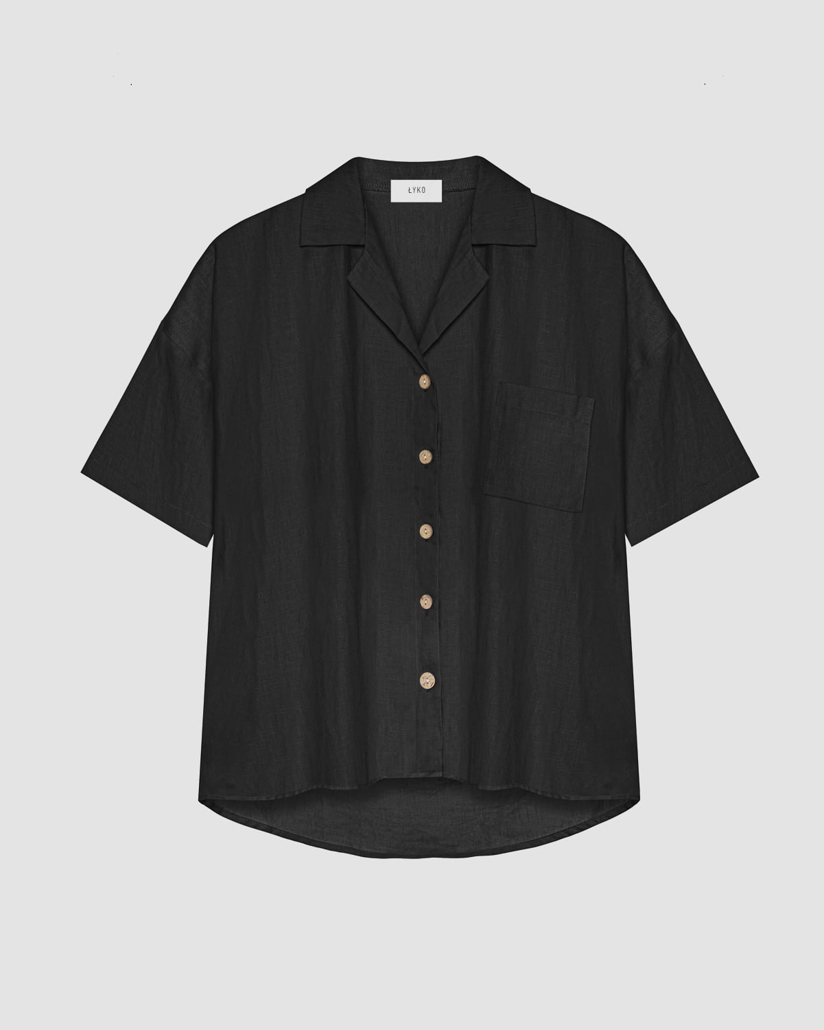 Lniana koszula z krótkim rękawem w kolorze czarnym