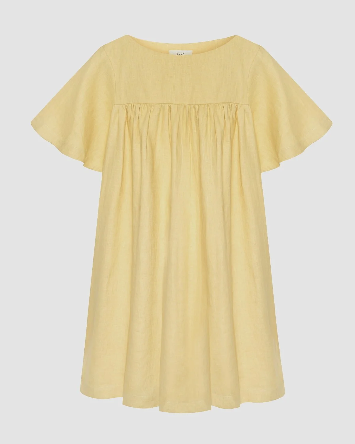 Lniana sukienka krótka cytrynowa żółta